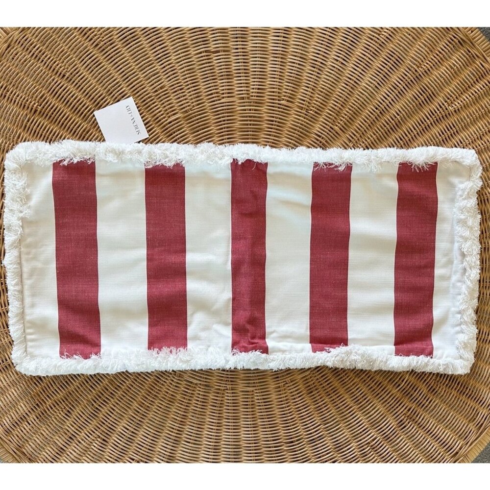 NEW Serena & Lily Perennials Harbor Stripe Pillow Cover (14”x30”)-Lobster Red